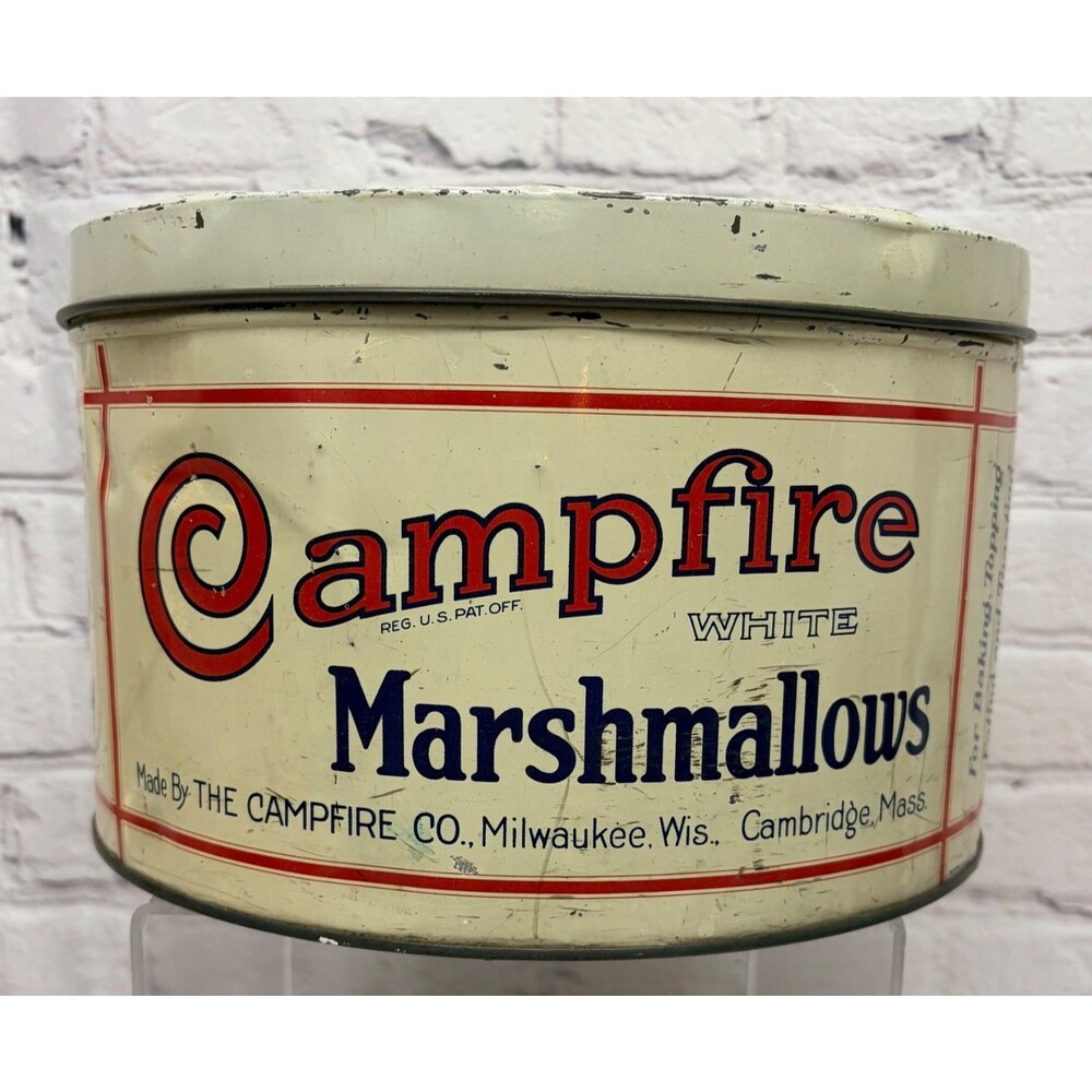 Vtg Campfire Marshmallow 5 Lbs Tin  Original True Vintage 1920s 30s Advertising